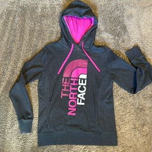 EUC Women’s size M, The North Face grey hoodie with pink details